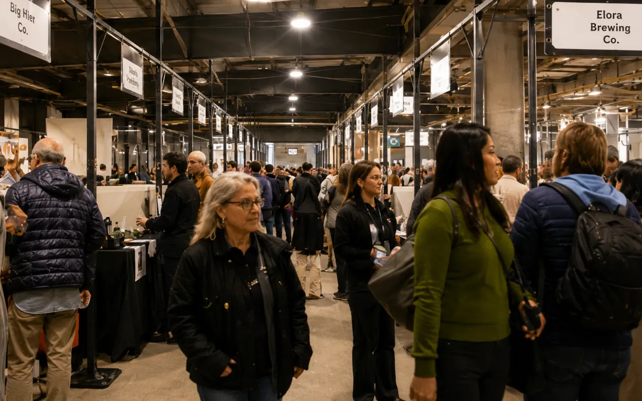 A busy exhibit aisle at the Ontario Cheese Festival, 2025.