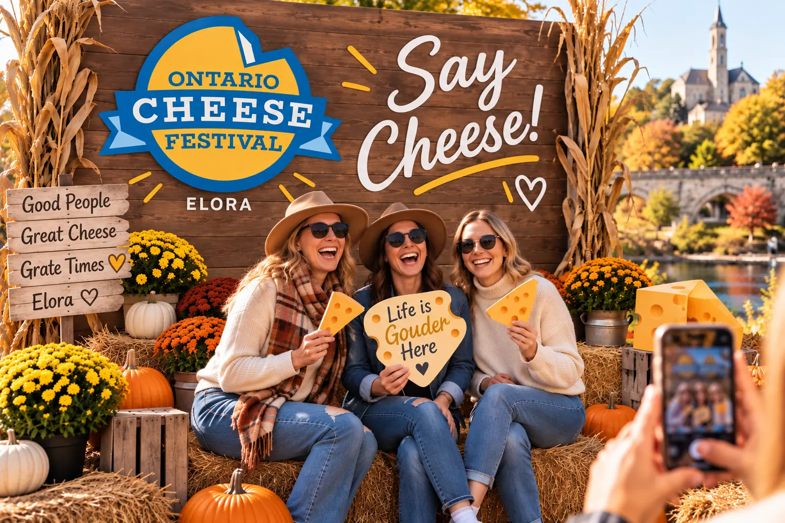 Girls taking pictures at the Ontario Cheese Festival in Elora