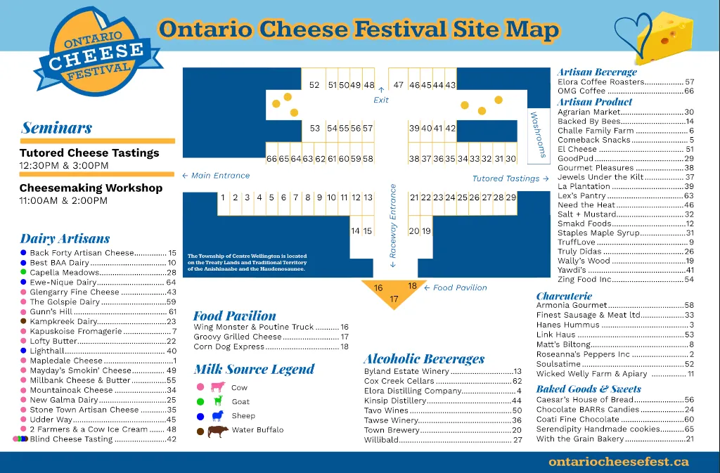 Official floor plan and artisan booth directory for October 17, 2026 at Grand River Raceway.